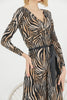 Women's Animal Print Printed Belted Maxi Dress - MWMSD163