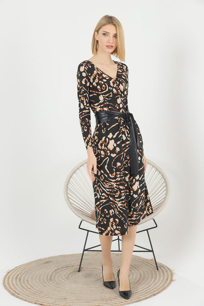 Women's Animal Print Printed Belted Maxi Dress - MWMSD164