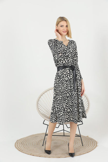 Women's Animal Print Printed Belted Maxi Dress - MWMSD165