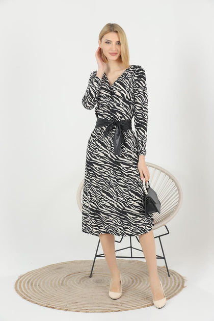 Women's Animal Print Printed Belted Maxi Dress - MWMSD167