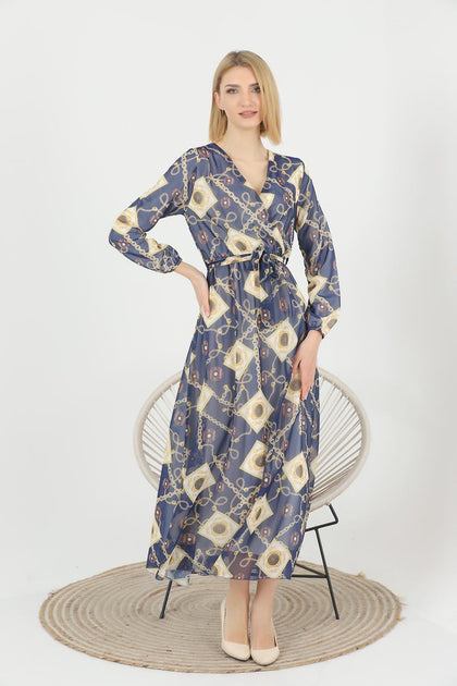 Women's Chiffon Overlay Printed Premium Tailored Maxi Dress - MWMSD172