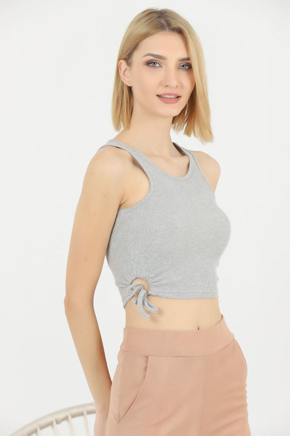 Womens Ribbed Tie Detail Crop Tank Top WCTT18