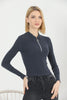 Women's Ribbed Knit Zip Detail Top - WST316