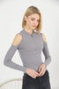 Women's Ribbed Knit Zip Detail Top - WST317