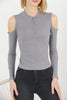 Women's Ribbed Knit Zip Detail Top - WST317