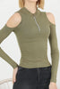 Women's Ribbed Knit Zip Detail Top - WST318