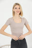 Women's Ribbed Knit Detail Top - WST326