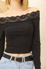 Women's Ribbed Knit Lace Detail Top - WST331