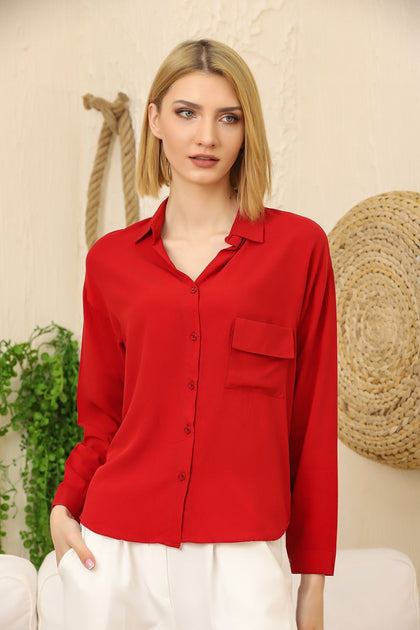 Women's Pocket Button Detail Top - WST340