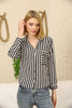 Women's Pocket Button Detail Striped Top - WST347