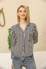 Women's Pocket Button Detail Striped Top - WST347