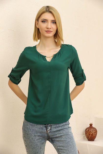 Women's Neck Embellished Detail Top - WST352