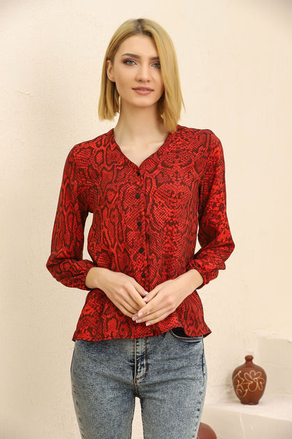 Women's Printed Button Detail Top - WST349