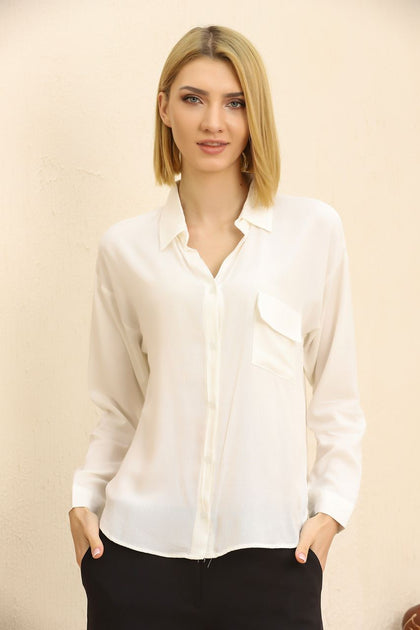 Women's Pocket Button Detail Top - WST356