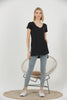Women's Oversized Side Slit V Neck Cotton T-Shirt MEPST550