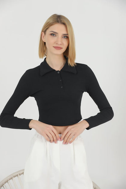 Women's Ribbed Crop Polo Top - WST369