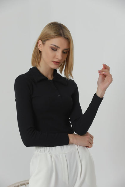 Women's Ribbed Crop Polo Top - WST369