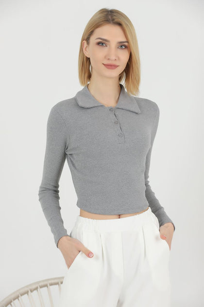 Women's Ribbed Crop Polo Top - WST370