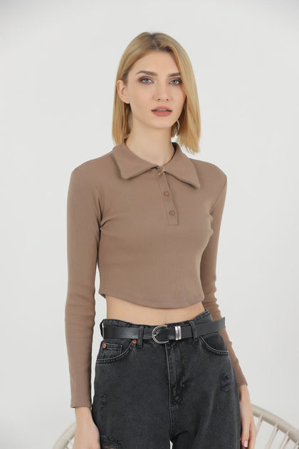 Women's Ribbed Crop Polo Top - WST373