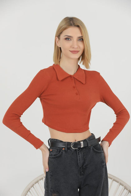 Women's Ribbed Crop Polo Top - WST374