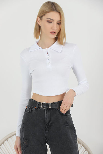 Women's Ribbed Crop Polo Top - WST375