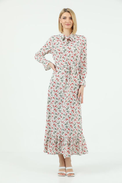 Women's Tie Neck Printed Maxi Dress - MWMSD182