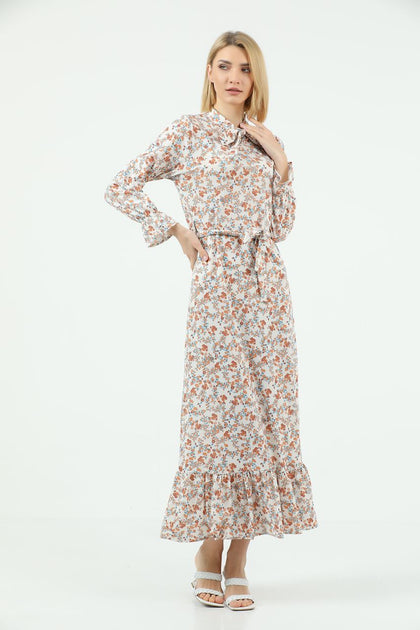 Women's Tie Neck Printed Maxi Dress - MWMSD184