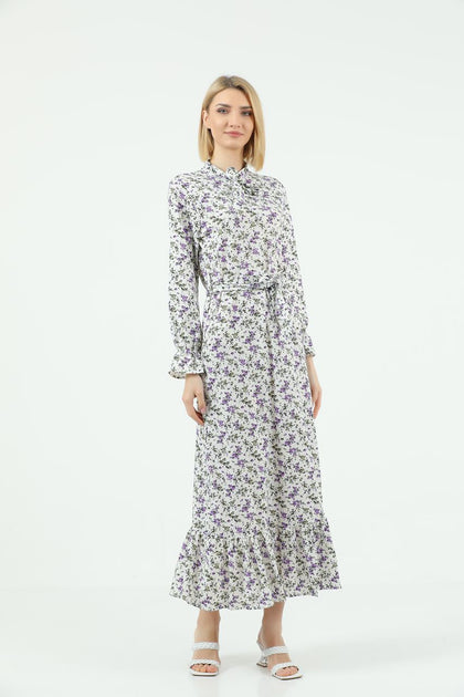 Women's Tie Neck Printed Maxi Dress - MWMSD186