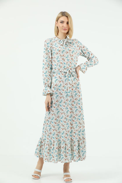 Women's Tie Neck Printed Maxi Dress - MWMSD189