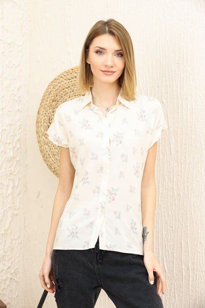 Women's Printed Button Detail Top - WST381