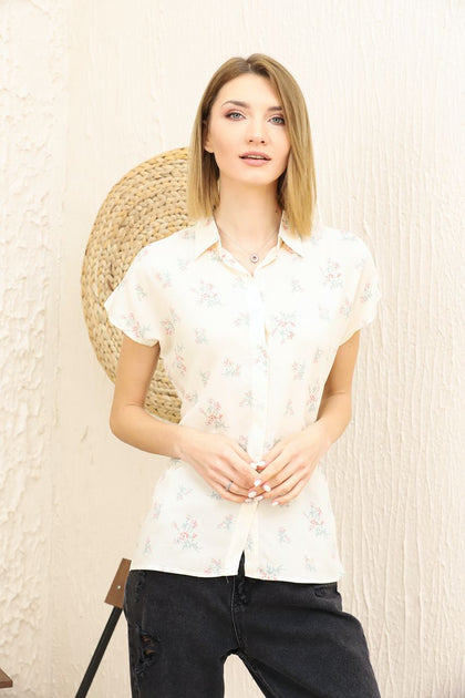 Women's Printed Button Detail Top - WST381