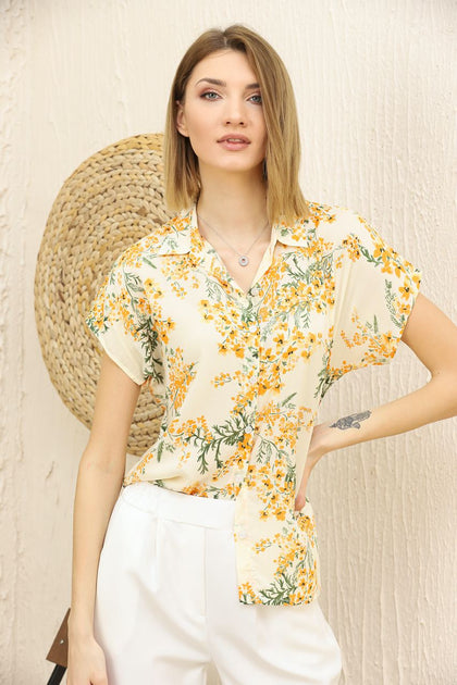 Women's Printed Button Detail Top - WST392