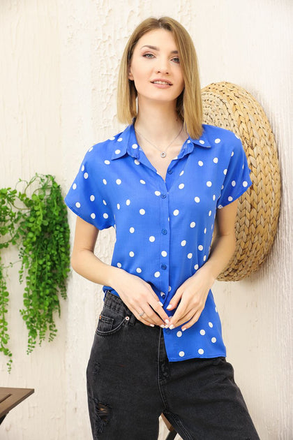 Women's Printed Button Detail Top - WST394