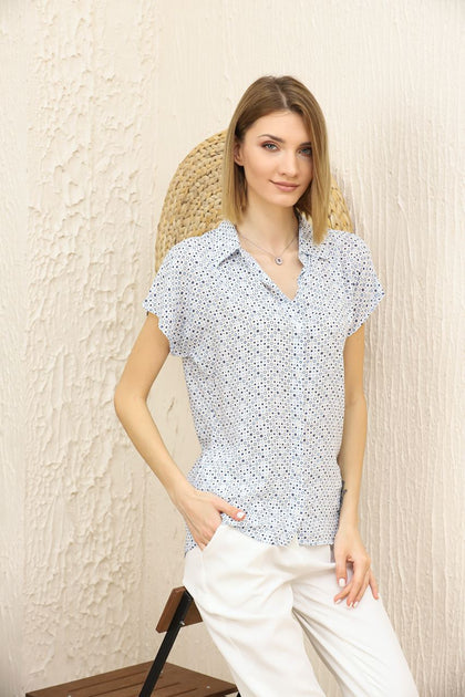 Women's Printed Button Detail Top - WST396