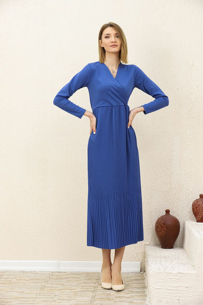 Women's Pleated Tie Detail Maxi Dress - MWMSD196