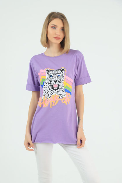 Women's Oversized Printed Detail Cotton T-Shirt MEPST563