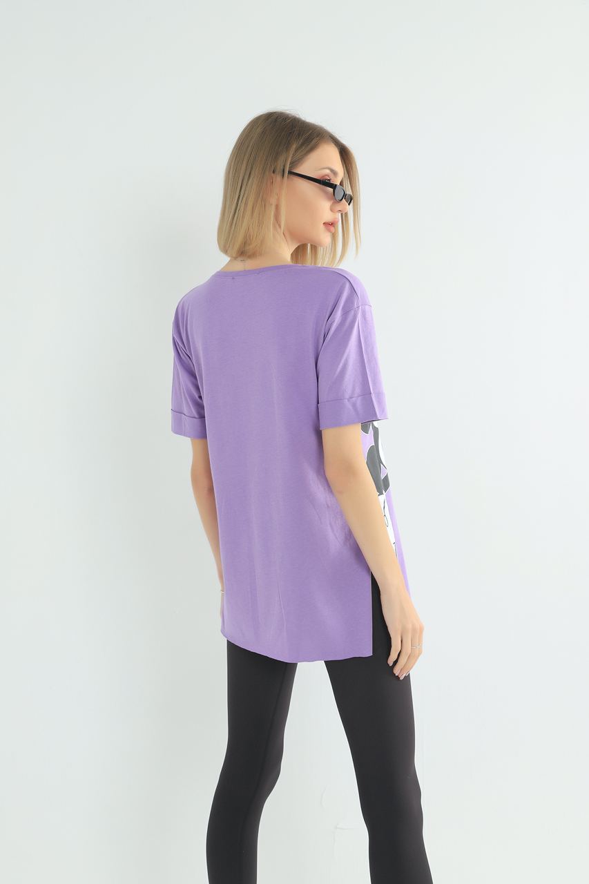Women's Oversized Printed Detail Cotton T-Shirt MEPST572