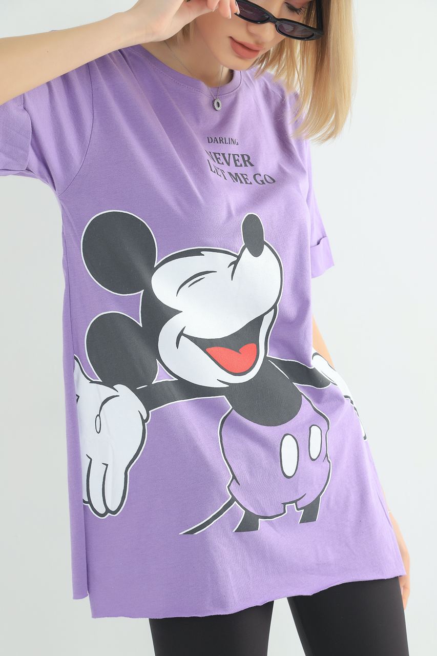 Women's Oversized Printed Detail Cotton T-Shirt MEPST572