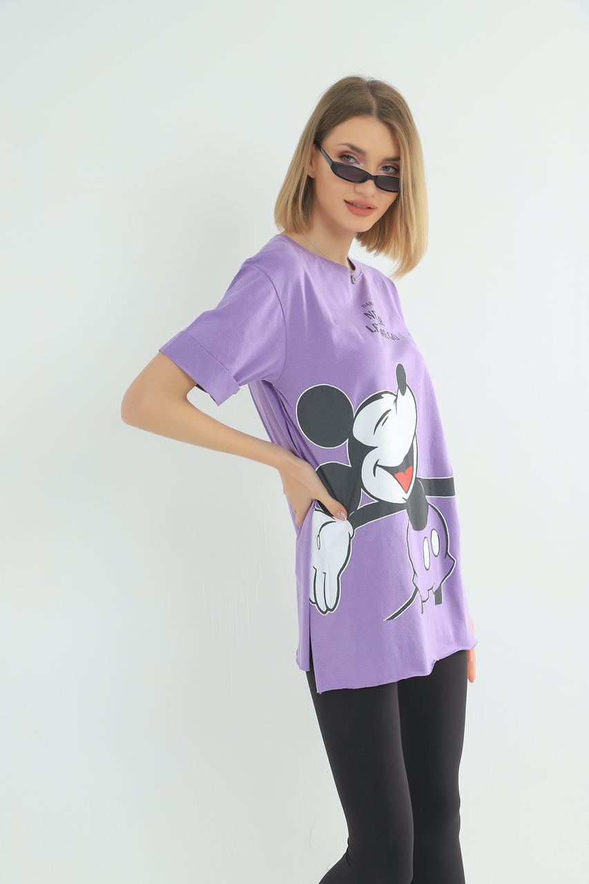 Women's Oversized Printed Detail Cotton T-Shirt MEPST572