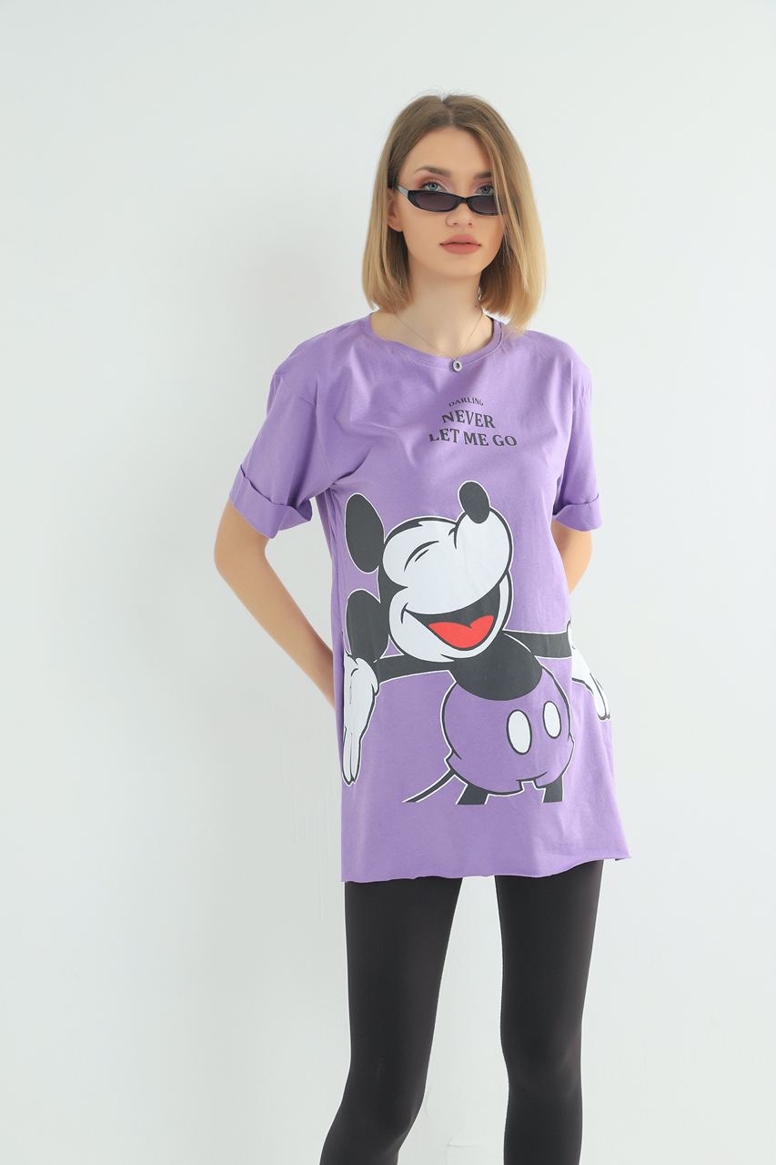 Women's Oversized Printed Detail Cotton T-Shirt MEPST572
