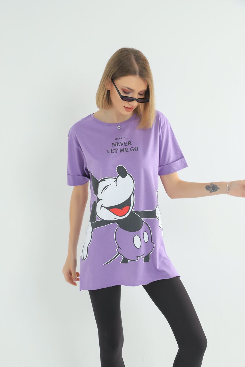 Women's Oversized Printed Detail Cotton T-Shirt MEPST572