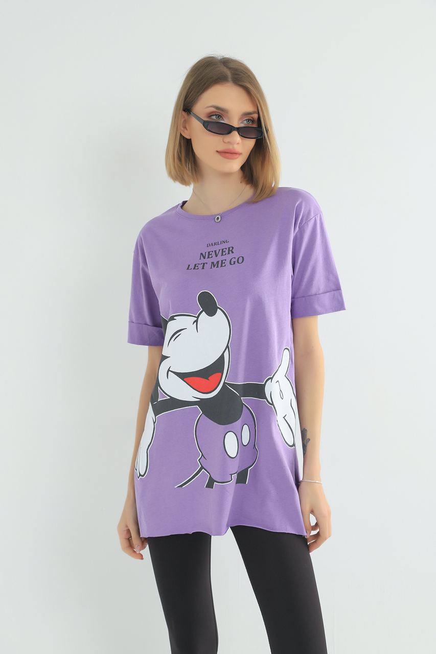 Women's Oversized Printed Detail Cotton T-Shirt MEPST572