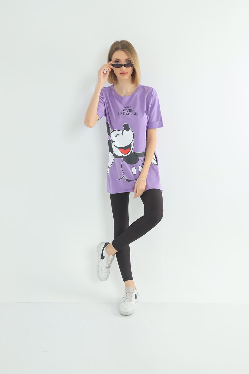 Women's Oversized Printed Detail Cotton T-Shirt MEPST572