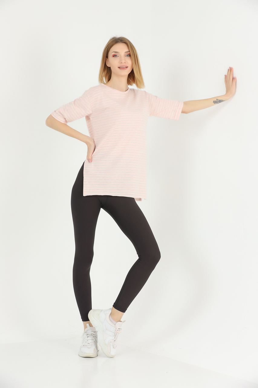 Women's Oversized Striped Detail Cotton T-Shirt MEPST579