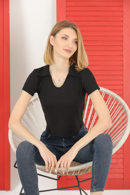 Women's Ribbed Crop Polo Top - WST418