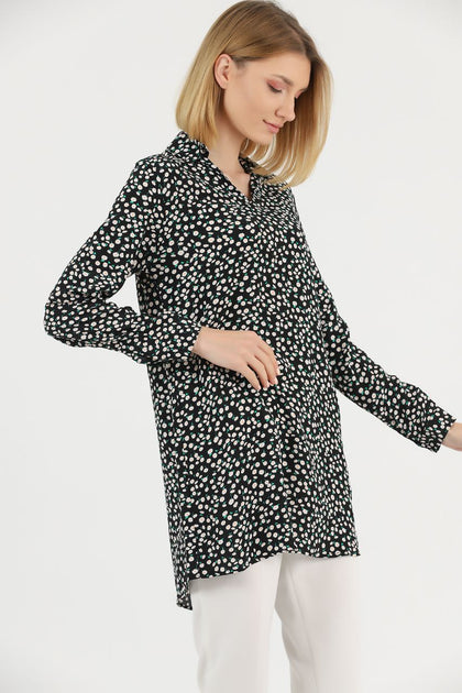 Women's Long Printed Tunic Detail Top - WST470