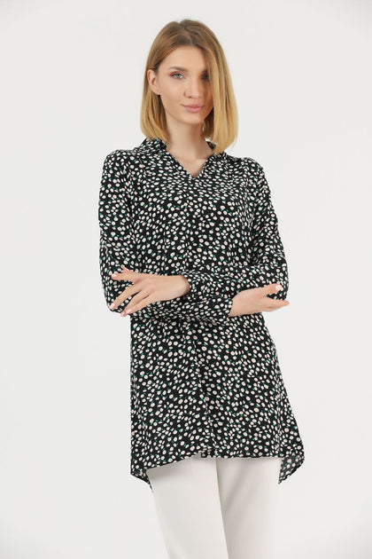 Women's Long Printed Tunic Detail Top - WST470