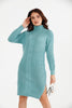 Womens Knitted Pattern High Neck Detail Dress MEWKND446