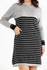 Womens Knitted Pattern Striped Pocket Detail Dress MEWKND458
