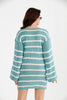 Womens Knitted Striped Pattern Detail Dress MEWKND480
